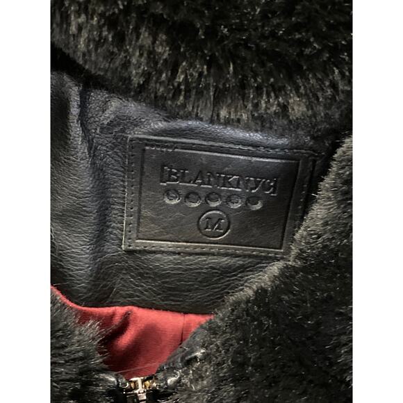 Blank NYC Womens Black Faux Fur Long Sleeve Zip Up Moto Bomber Coat Jacket Sz M - Picture 3 of 4